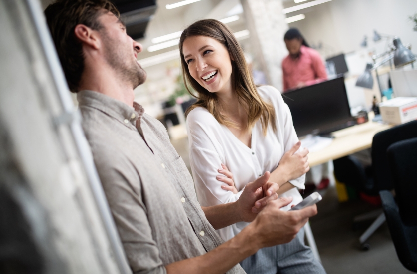 Two colleagues having a laugh